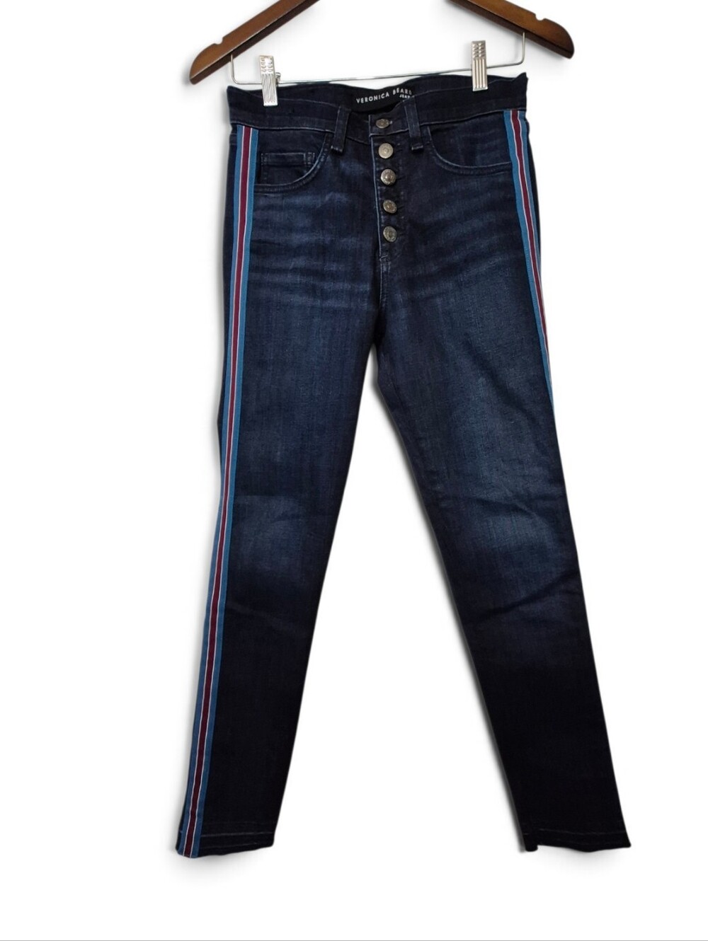 Veronica Beard Debbie 10" High-Rise Skinny Tuxedo Stripe Jeans 26 Excellent!!